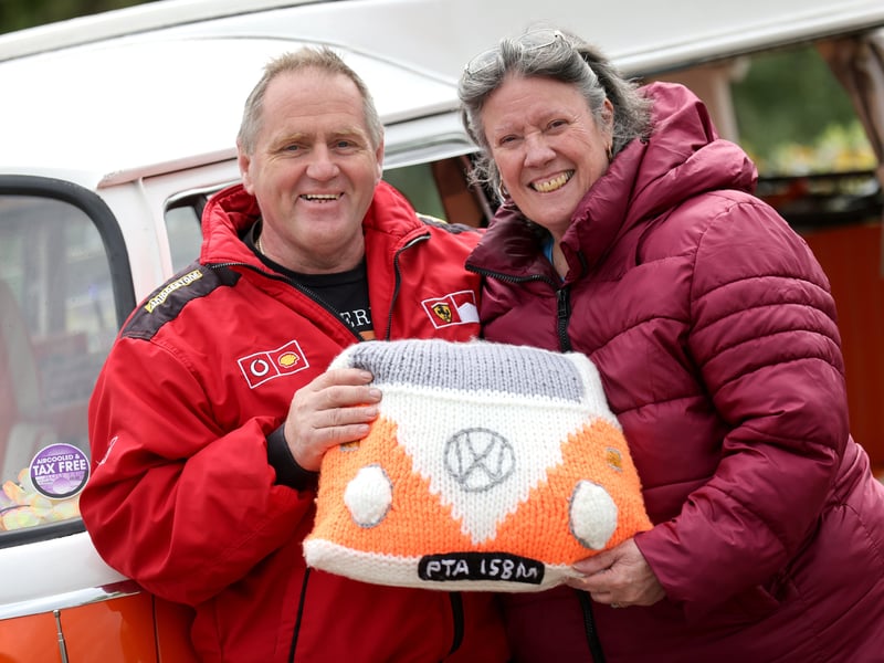 Car enthusiasts rushed to Port Solent to showcase their love for vintage camper vans. Pictured: Dave and Jill Britton with their van Marge