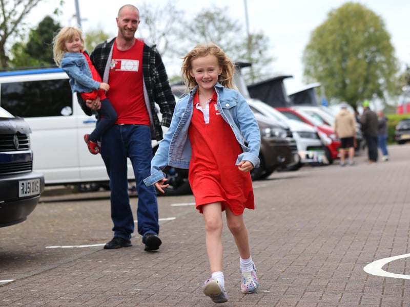 Pictured is Karl Dowell with Rex, 6, and Aya, 4, at the event.