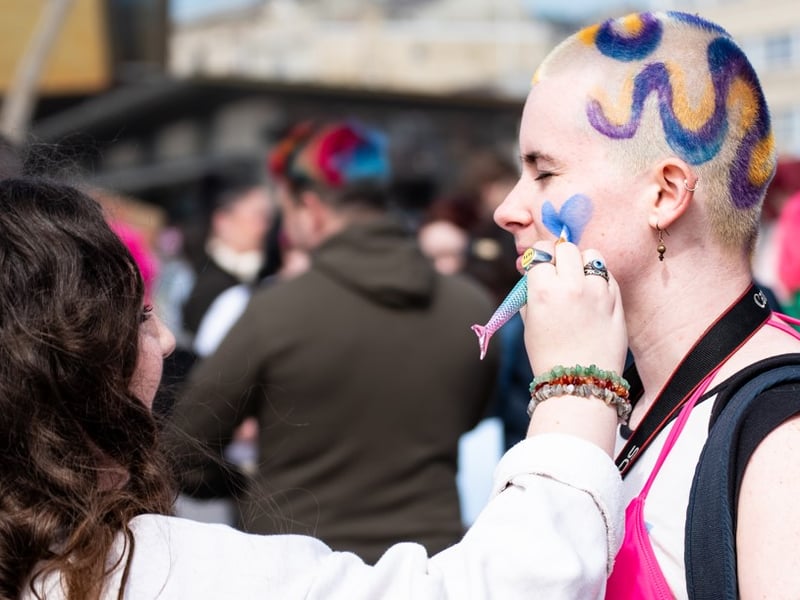 Let's make-up - participants in the pro-trans rally on Blackpool's Comedy Carpet