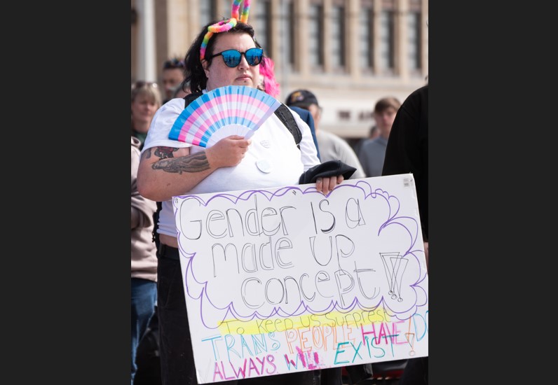 One of the protesters at the pro-trans rally on Blackpool's Comedy Carpet