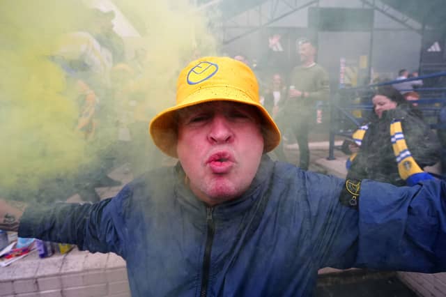 One happy Leeds fan at Elland Road.