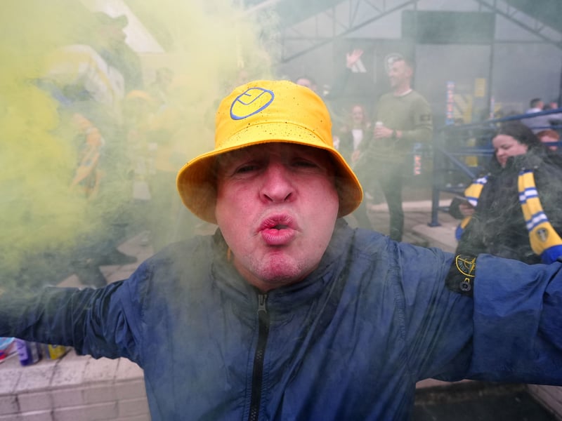 One happy Leeds fan at Elland Road.