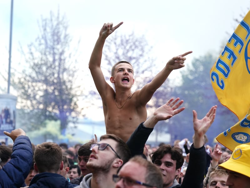 Topless fans outside Elland Road.
