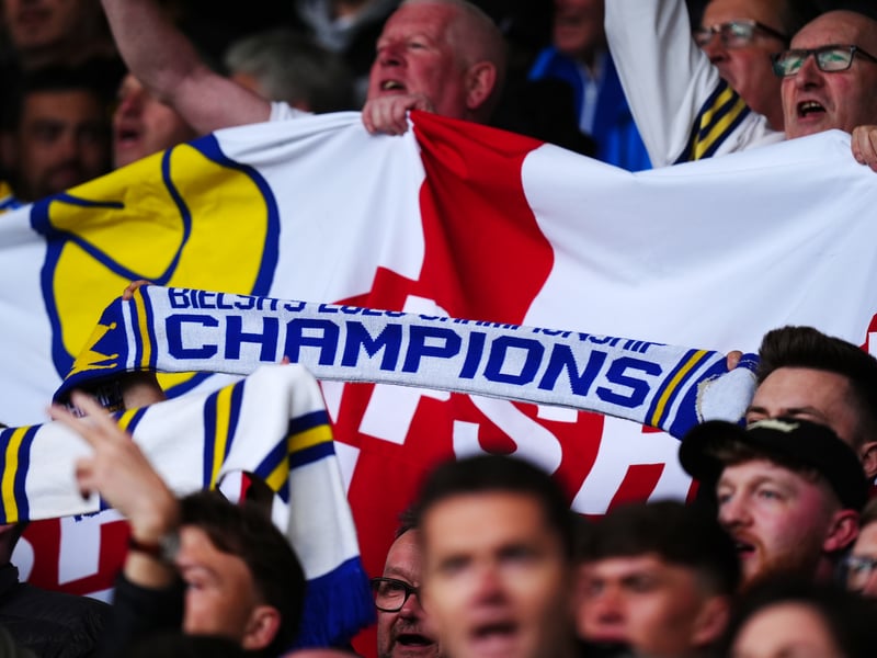 Leeds United fans during the Sky Bet Championship match at Elland Road, Leeds. Picture date: Monday April 21, 2025. PA Photo. Mike Egerton/PA Wire.