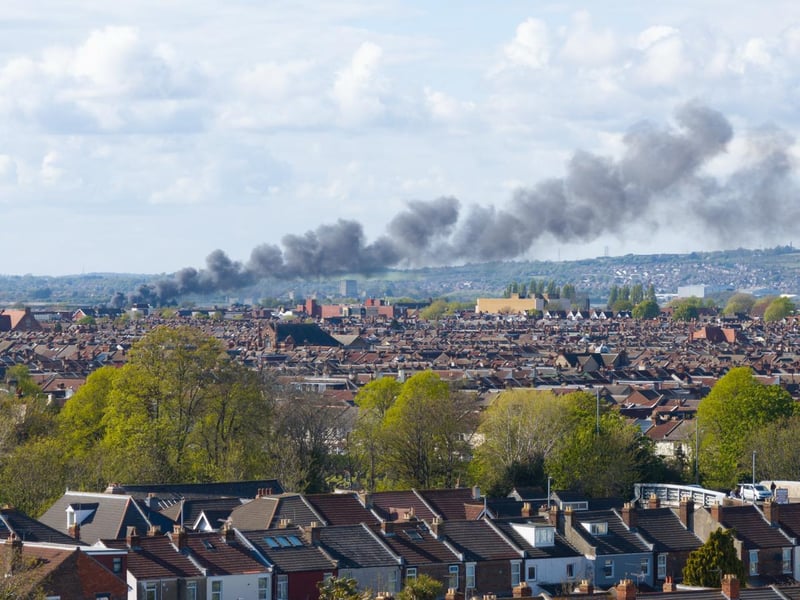 Smoke from the fire drifting out towards Portsdown Hill