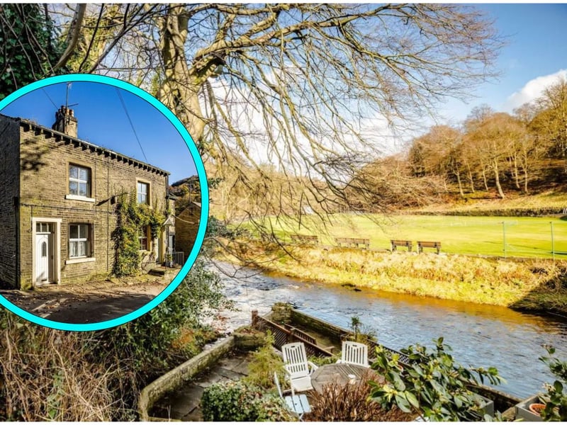 This three-bedroom cottage in the West Yorkshire village of Triangle, near Sowerby Bridge, has an 'idyllic' setting, with views of the River Ryburn, at the bottom of the garden, and the cricket field and woodland beyond.