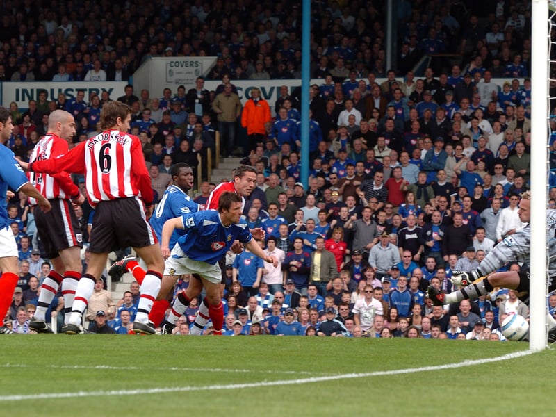 Arjan De Zeeuw headed home Pompey's second goal after 17 minutes.
