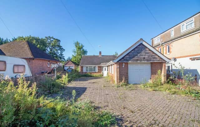 The listing says: "No forward chain is offered with this greatly extended three bedroomed detached bungalow in Cowplain offering huge potential occupying a generous plot."