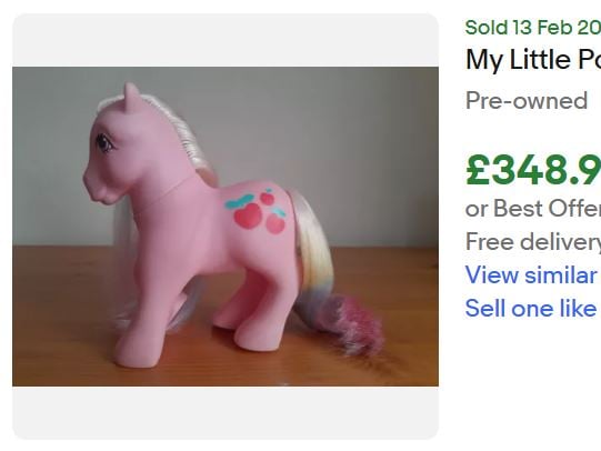 My Little Pony toys were first produced in 1981 and have been hugely popular with youngsters ever since. Vintage examples can today fetch sizeable sums. This G1 Daddy Meadowsweet figure sold in February 2025 for £348.99