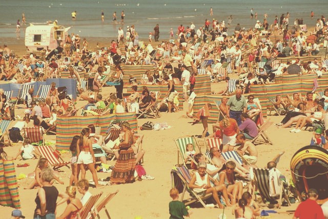 A packed Blackpool beach, mid 1990s