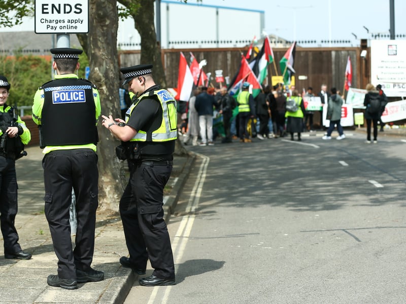 Protestors outside the naval base