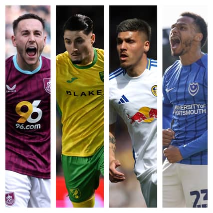 From left to right: Burnley's Josh Brownhill, Norwich's Borja Sainz, Leeds' Joel Piroe and Pompey's Josh Murphy have all impressed with their Championship goal contributions.
