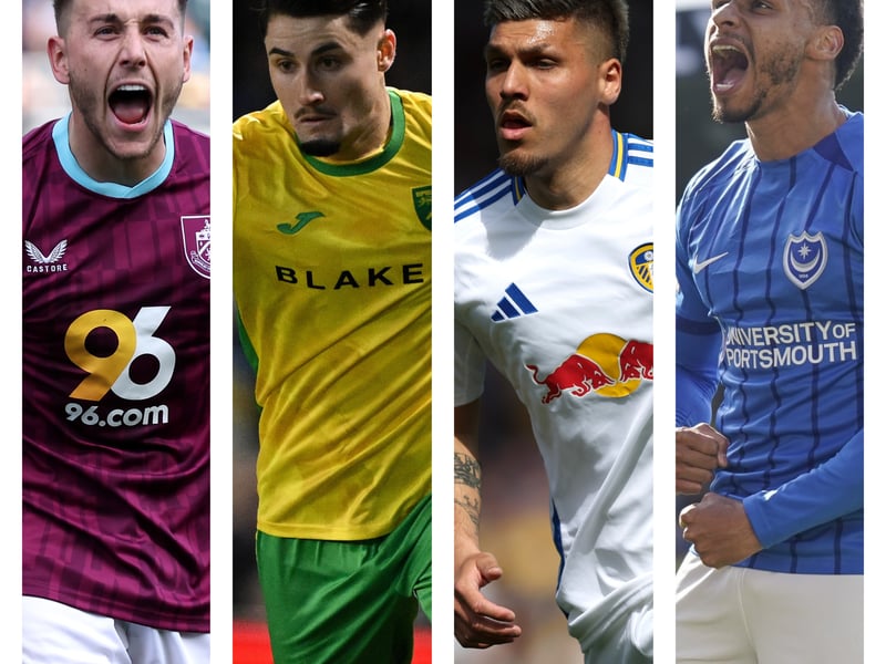 From left to right: Burnley's Josh Brownhill, Norwich's Borja Sainz, Leeds' Joel Piroe and Pompey's Josh Murphy have all impressed with their Championship goal contributions.