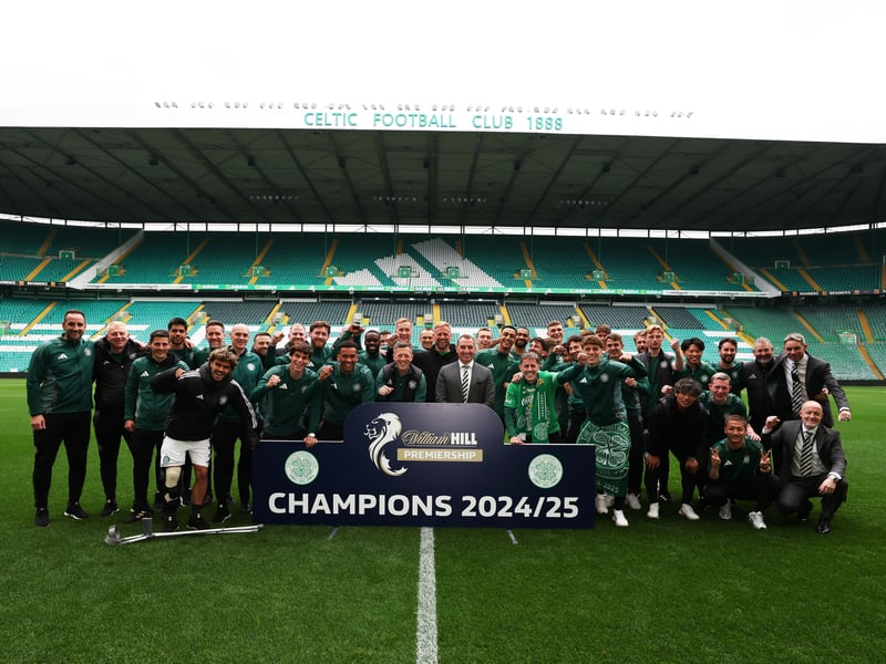The Celtic squad and staff head home to Celtic Park to celebrate their achievements.