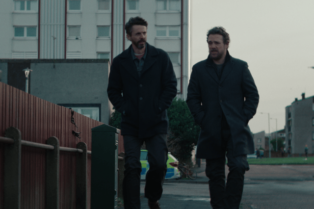 Matthew Goode and Jamie Sives in the Calders area of Wester Hailes, known somewhat confusingly in the show as 'Leith Park' for the dramatic opening scene of Department Q on Netflix.