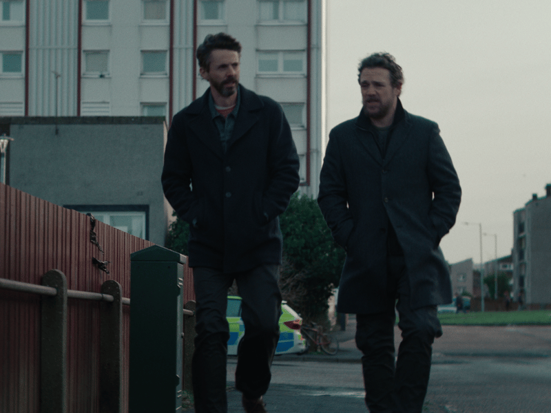 Matthew Goode and Jamie Sives in the Calders area of Wester Hailes, known somewhat confusingly in the show as 'Leith Park' for the dramatic opening scene of Department Q on Netflix.