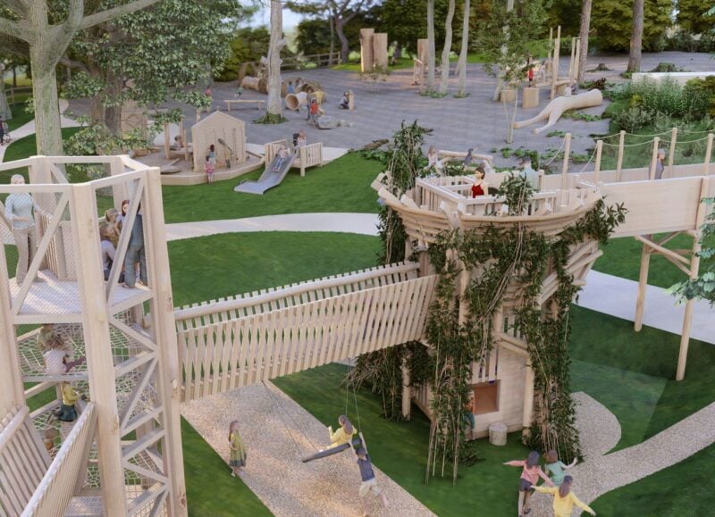 Discover the newly upgraded Adventure Playscape nestled within the woodland at Harewood House . This impressive play area features three towers connected by bridges and lookouts for climbing adventures. More active children will love the zip wire, while quieter play can be found in the natural nooks among the trees. With slides, logs, pulleys, and more, the playscape encourages open-ended play for all ages. Made from natural materials, it blends beautifully with its surroundings, offering a relaxing environment for adults. 📌 Harewood House, Harewood, Leeds, West Yorkshire, LS17 9LG