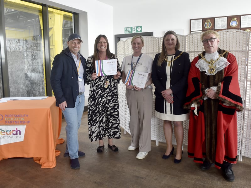 Pictured is: School staff being presented with their certificates.
Picture: Sarah Standing (240425-2209)