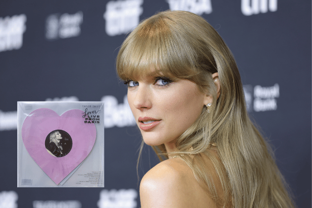  A unique and highly collectible piece for any Swiftie! This shaped, pink marbled 8-inch vinyl captures the magic of Taylor Swift's Lover as performed live in Paris in 2023. Its distinctive format and limited release make it a prized possession, with nearly 14,000 fans still trying to add it to their collection. Don't miss out on owning this special live memento.