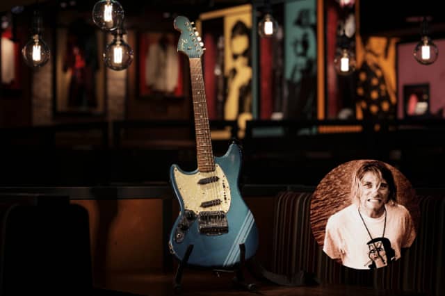 This blue Fender Mustang was famously played by Kurt Cobain in the iconic music video for Nirvana's "Smells Like Teen Spirit," a defining anthem of the grunge era sold for $4.5 million in 2022 at Julien's Auctions