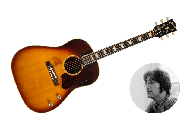 Sold for $2.4 million in 2015 at Julien's Auctions, this guitar, identifiable by its distinctive humbucker pickup, was used by Lennon on early Beatles hits such as Love Me Do and P.S. I Love You and was later lost for decades before being rediscovered.