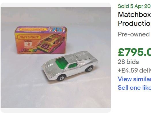This Lamborghini Countach Matchbox car was sold on eBay in April 2025 for £795