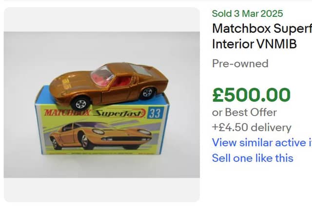 This bronze Matchbox Superfast No 33 Lamborghini Miura with a red interior sold for £500 on eBay in March 2025
