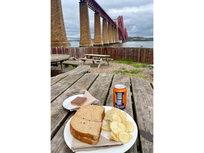 A 'traditional' Scottish breakfast in the shadow of the Forth Bridge.