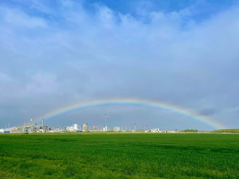 A rainbow over BP Ineos, in Grangemouth.