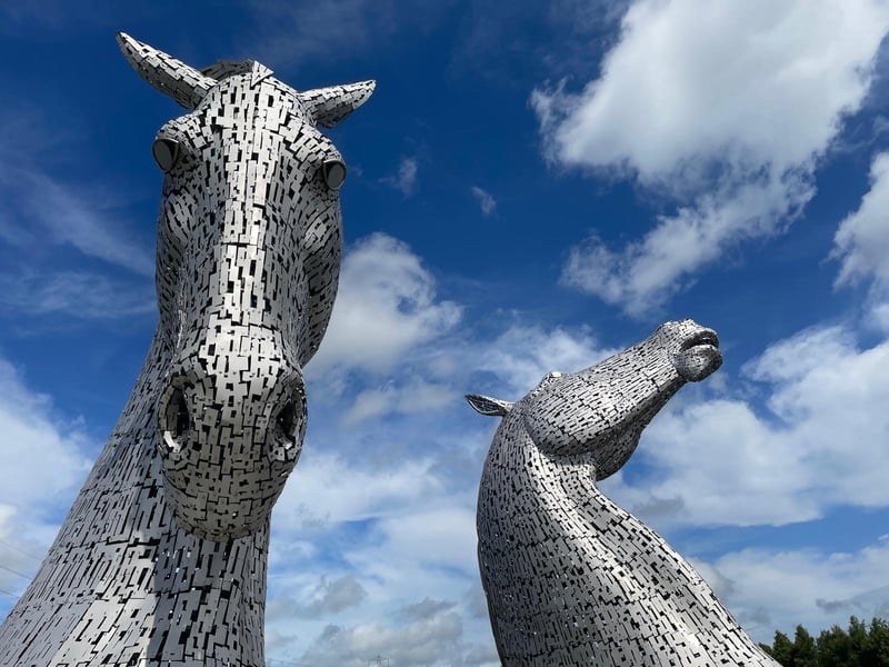 The Kelpies bask in the sunshine.