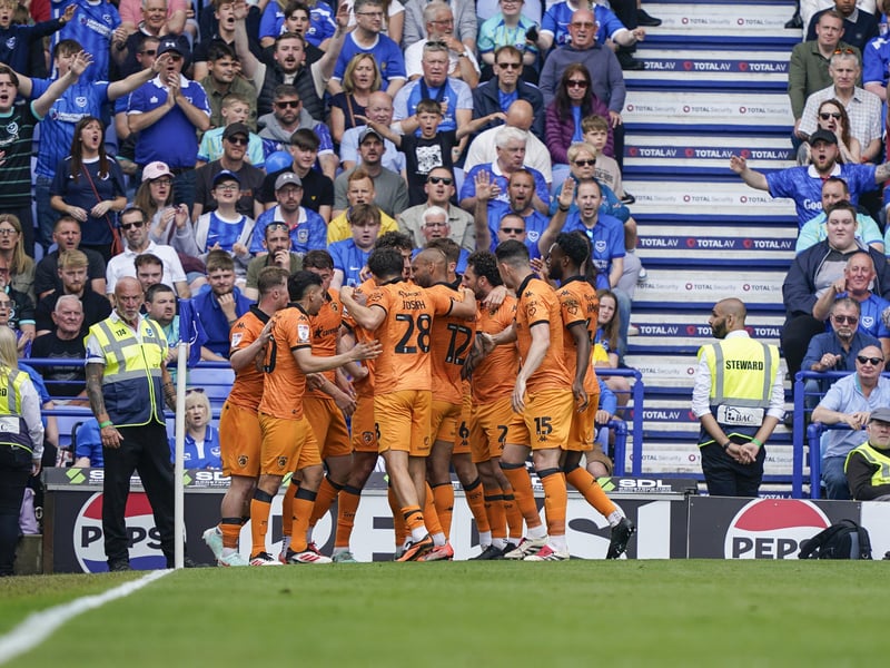 The Pompey fans look on after Matt Crooks celebrates his 18th-minute opener will his Hull team-mates.