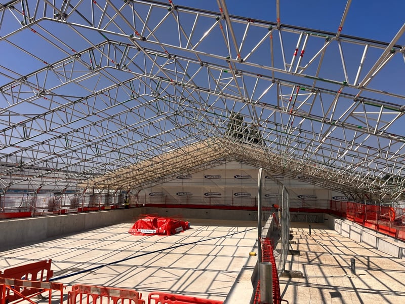 A large protective tent has gone up over the pool – this will allow the contractors to add the finishing touches, including render, paint, tiles and handrails.