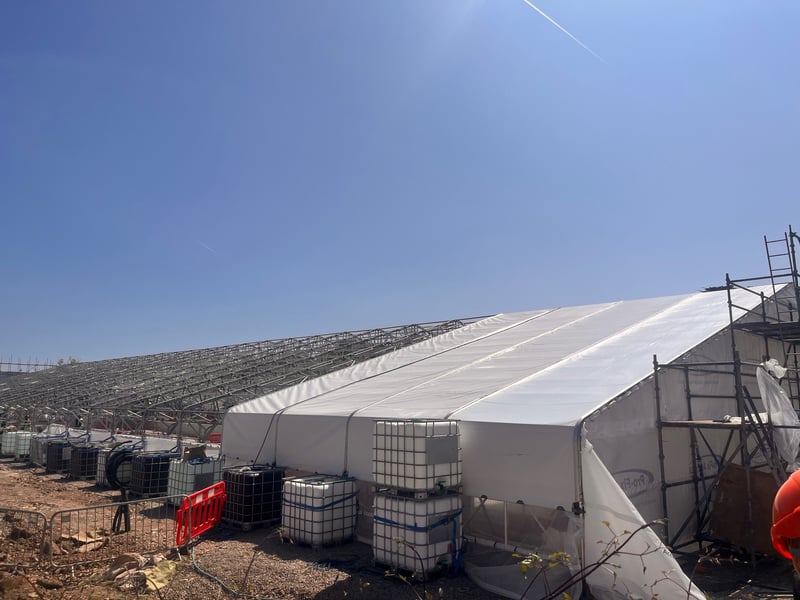 A large tent has been put up over the swimming pool to protect it from the elements whilst the contractors complete the finishing touches including rendering, painting, tiling and completing the handrails.