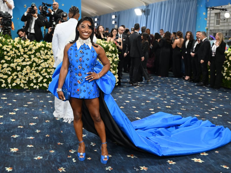 US gymnast Simone Biles arrives for the 2025 Met Gala at the Metropolitan Museum of Art