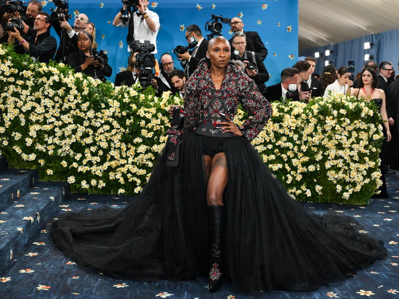 British actress and singer Cynthia Erivo arrives for the 2025 Met Gala at the Metropolitan Museum of Art