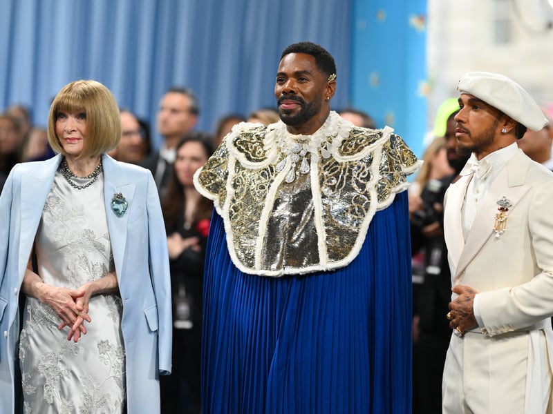 Vogue Editor-in-Chief Anna Wintour, US actor Colman Domingo, and F1 driver Lewis Hamilton arrive for the 2025 Met Gala at the Metropolitan Museum of Art on May 5, 2025, in New York. 