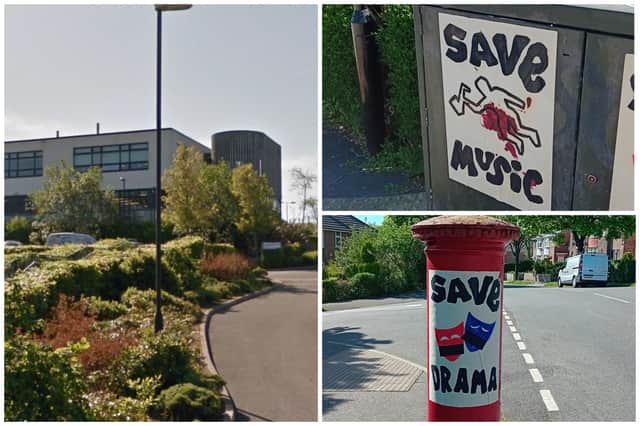 Seven pupils at Newfield Secondary School were put in detention in May 2025 for staging a walkout in protest at proposed cuts to their drama, music and arts classes.