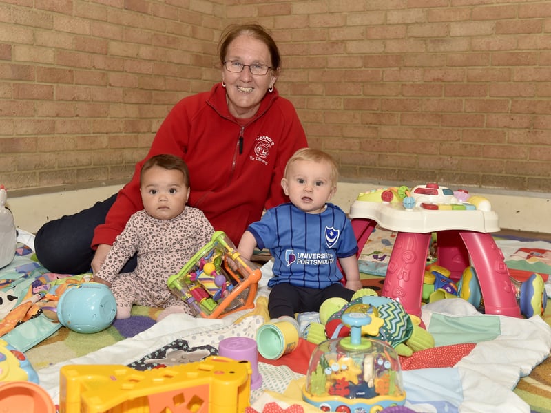 Connors Toy Library held a VE Day celebration at Anchorage Lodge in Anchorage Park, Portsmouth. 

Pictured is: Karen Drayton, manager at Connors Toy Library with Bluebell Pearson (7 months old) and Frankie Gosling (9 months old)

Picture: Sarah Standing (080525-6212)