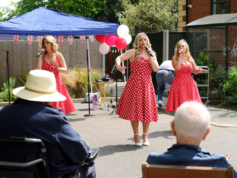 Admiral Jellicoe House in Southsea, run by Royal Naval Benevolent Trust, has held a VE Day celebration.

Pictured is: Performers 

Picture: Sarah Standing (080525-6294)