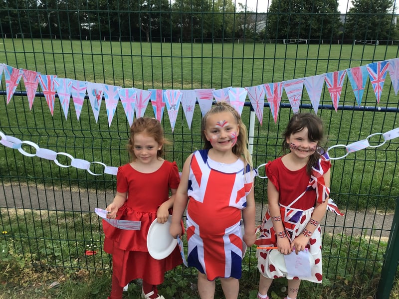 St Paul's Catholic Primary School has celebrated the 80th anniversary of VE Day. 
Pictured: Students dressed in red, white and blue.