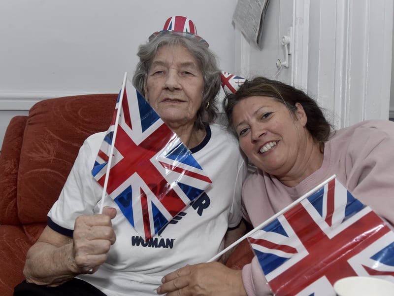 St Ronans Care Home in Southsea, held a VE Day celebration.

Pictured is: Gloria Shelley (83) with her daughter Tina Shelley

Picture: Sarah Standing (080525-3033)