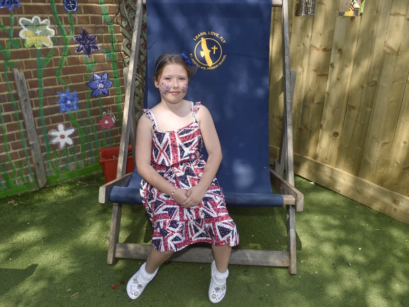 St John's C of E Primary School in Grove Road, Gosport, held a VE Day celebration for the 80th anniversary. 

Pictured is: Olivia (9)

Picture: Sarah Standing (090525-6610)