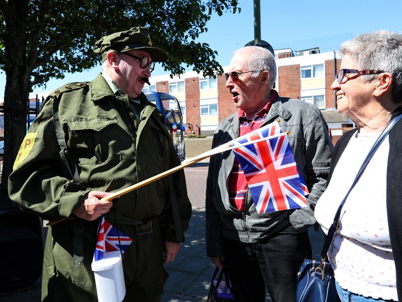 Havant town centre hosted VE Day celebrations. 

Pictured: From left, Kevin Kitcher, Barry Triggs and Yvonne Pritchard

Picture: Chris Moorhouse (100525-01)