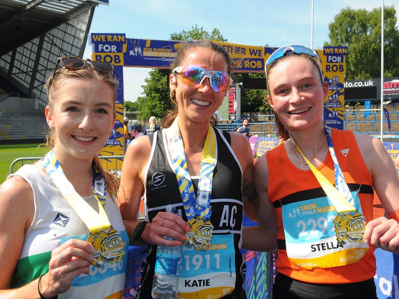 From left, Katie Brown, with Eleanor Warren and Stella Cross, who finished second and third in the women's half marathon respectively.