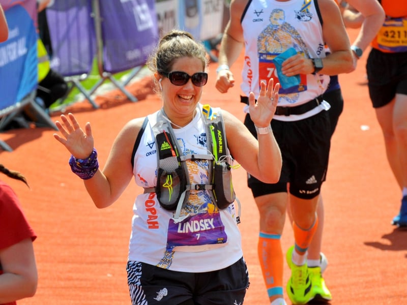 This is the moment Lindsey Burrow crossed the finish line.