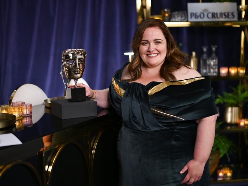 Jessica Gunning, winner of the Supporting Actress Award for 'Baby Reindeer', poses in the winners room at The BAFTA Television Awards.