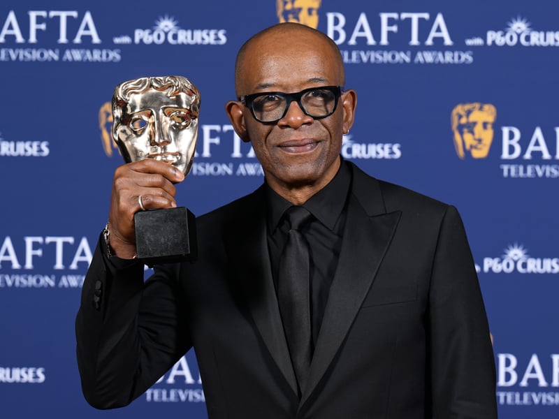 Lennie James poses with the Leading Actor Award for 'Mr Loverman' inside the Winners Room at the 2025 BAFTA Television Awards.