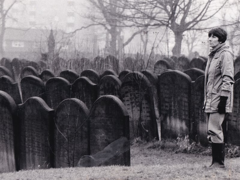 February 1985 and campaigners fighting to save a Victorian cemetery scheduled for clearance had produced plans to protect its gravestones and memorials. Leeds City Council wanted to clear part of the almost derelict Beckett Street Cemetery with its 28,000 headstones because the cemetery was too difficult and costly to maintain. Pictured is Sylvia Barnard, secretary of the Friends of Beckett Street Cemetery.