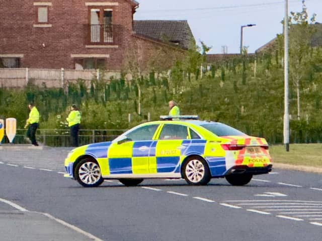 Picture shows police on the scene after a crash at the junction of Tankersley Lane and Olympus Way, Barnsley, on Saturday evening. Photo: Paul Atkin