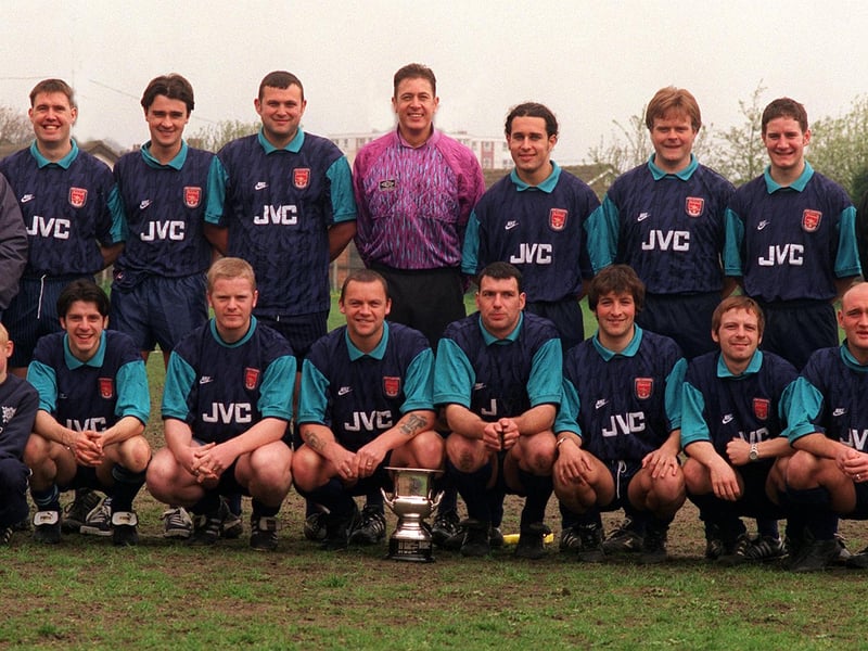Farsley Celtic Colts winners of the Leeds Sunday League Premier Division in April 1997. Back row, from left, are Dave Haigh, Gary Cooper, Danny Marshall, Andy Holmes, John Lund, Jonathan Haigh, Eugene Lacy, Jared Williams and Roger Micklefield. Front row, from left, are Jonathan Lund, mascot, Richard Smith, John Sanderson, Keith Sanderson, Darren Hamer, Phil Turner, Jason Day and Dean Jennings.